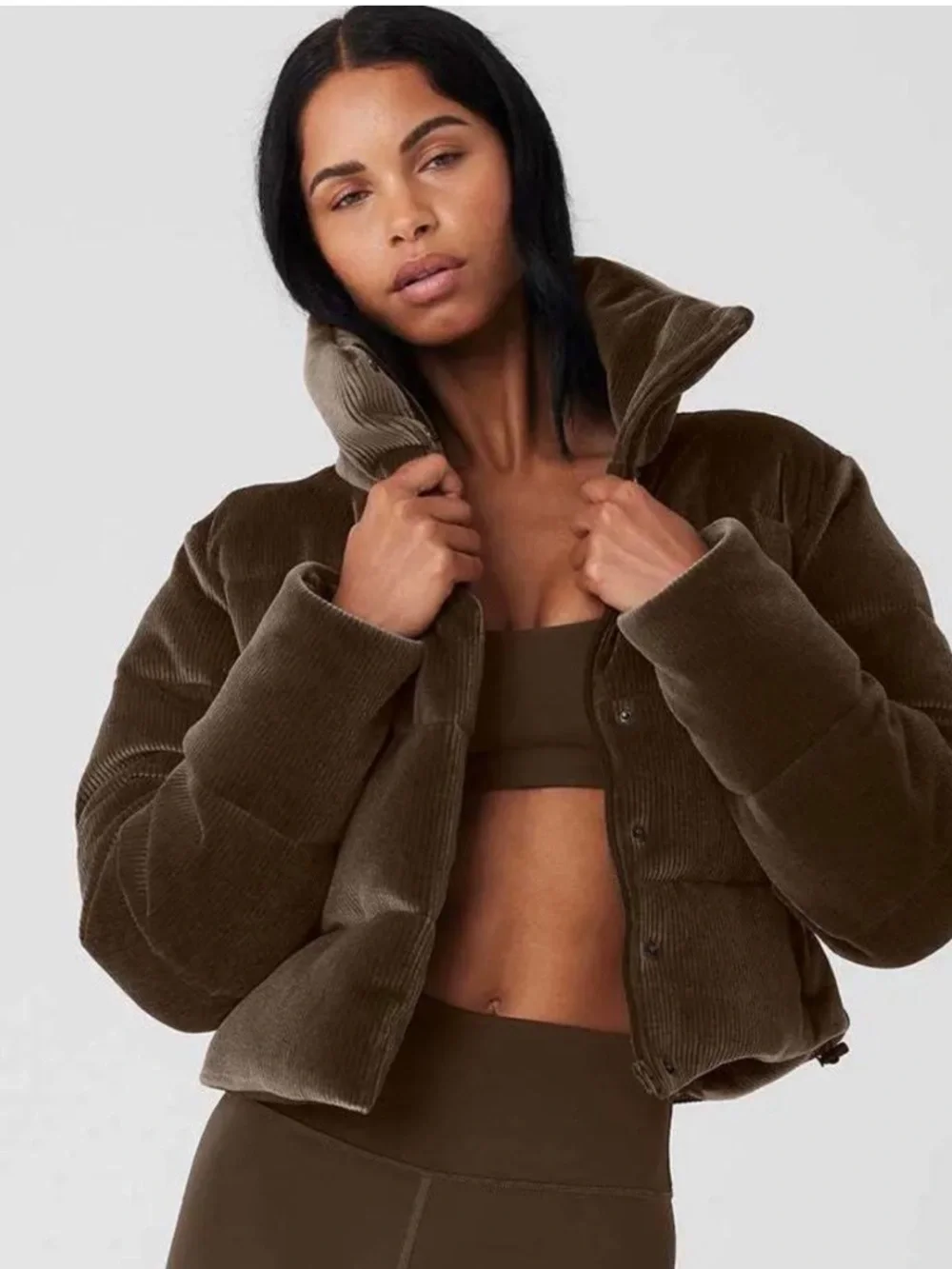 NWT RARE ALO Gold Rush Puffer Crop Ribbed Jacket in Hot Cocoa - M